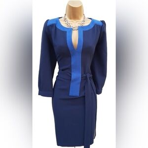 Kookai Colour Block Biden V Neck Tunic Mini Blue Dress